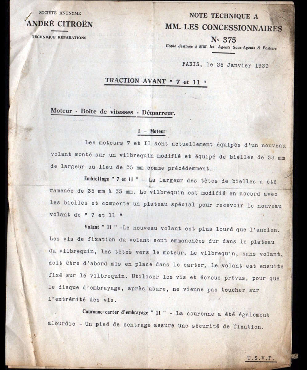 Citroën Traction Avant Technical Specifications