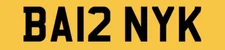 BARNY PRIVATE NUMBER PLATE PERSONAL REGISTRATION BA12 NYK CAR REG BARNEY K
