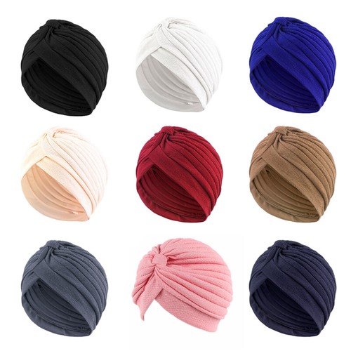 Womens Pleated Turban Hat Casual Headwraps Lightweight Retro Muslim Cap - Picture 3 of 26