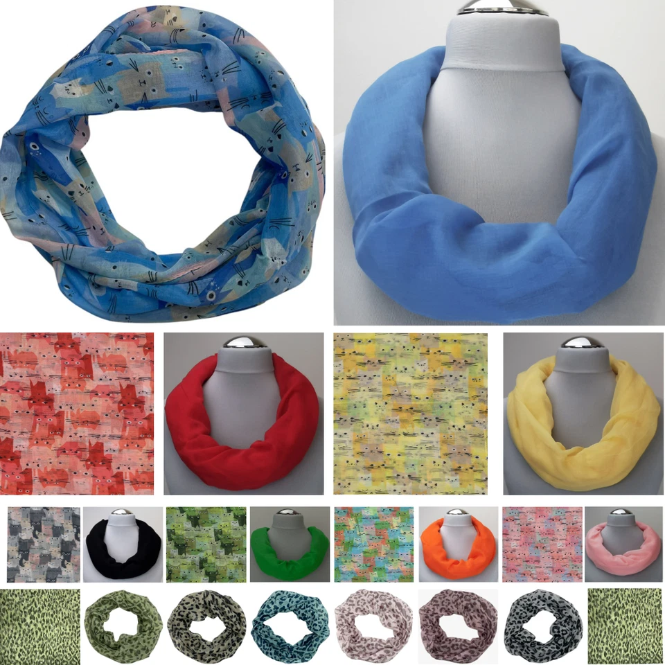 MARKENLOS Damen Loop Seide 20% Leicht Weich Rundschal Schlauchschal Tuch Leo Katze uni 231