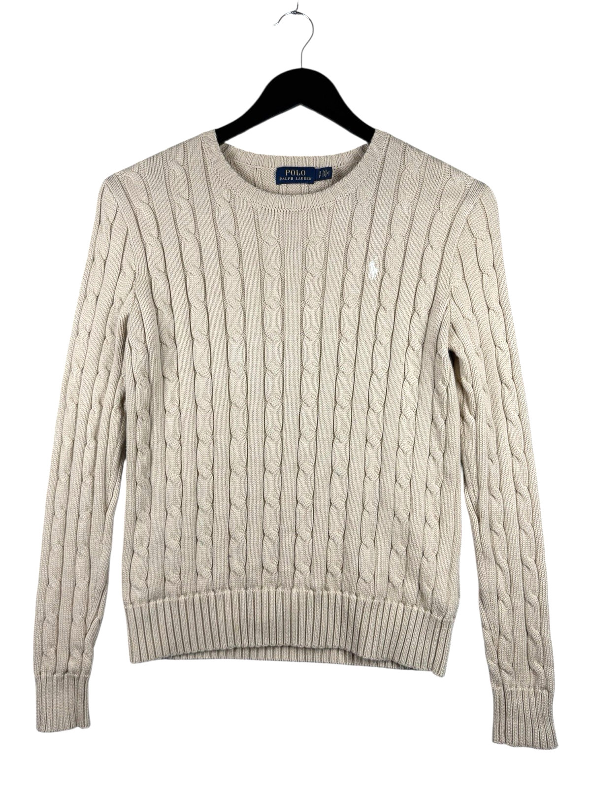 Polo Ralph Lauren Sweater Women’s S Beige Cotton Cable Knit Crewneck Pullover