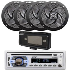 Pyle PLCD43MRB Marine Bluetooth CD Radio, 4x 4" 100W Speaker, Cover Black 