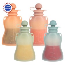 Reusable Baby Food Pouches 4 Pack 5 oz Silicone Squeezable Pouch Eascrozn Straws