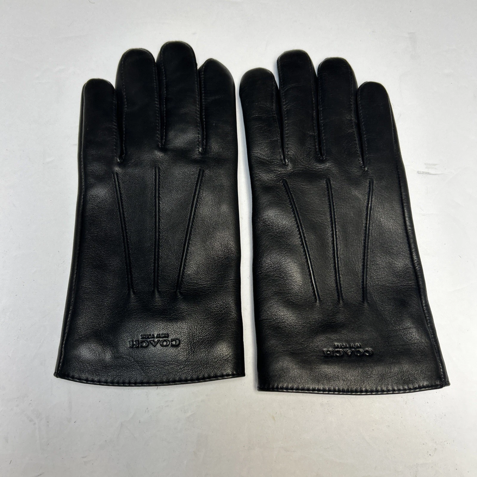 COACH Womens Leather Gloves Black Small Cashmere Lining
