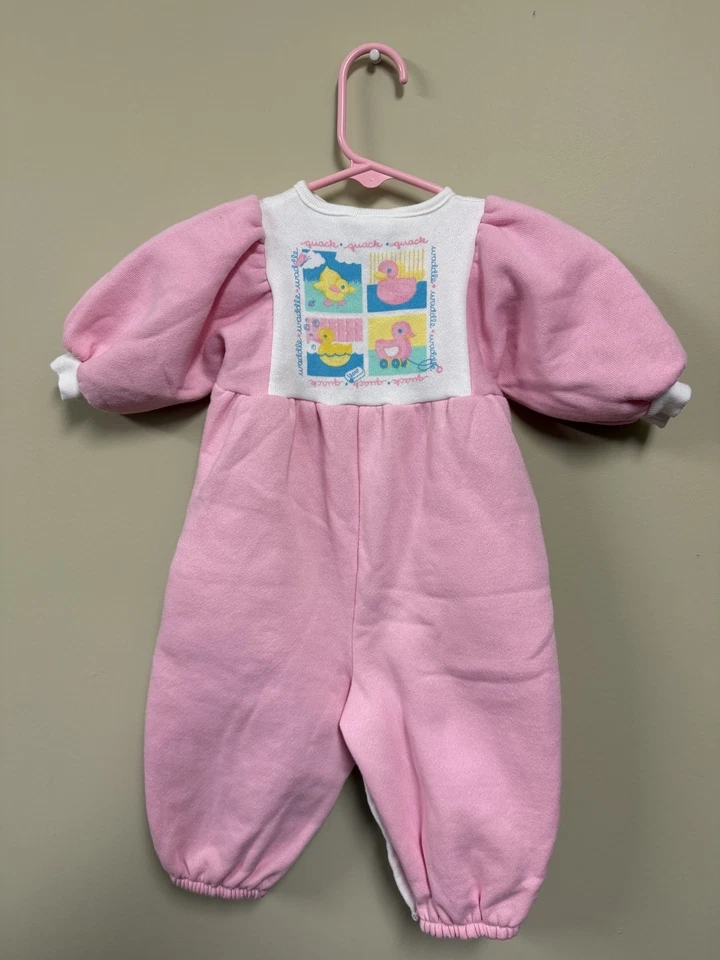 RARE Vintage Oshkosh Bgosh Pink White Fleece Romper 6-9M Baby Ducks Quack - Image 4 of 4