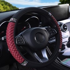 Microfiber Leather Steering Wheel Cover with Anti-Slip Lining Wine red