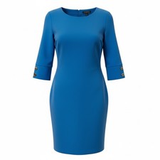 The Limited Sheath Dress Blue Size Large 3/4 Sleeve with Button Accent Zipper