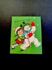 1 VTG Norcross Xmas Greeting Card Susie Q Fancy Dancing W/ an adorable Snowman