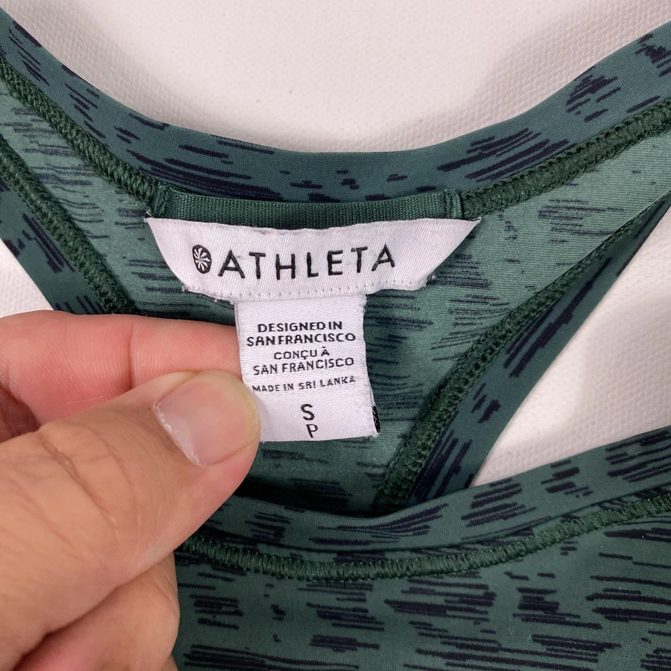 Athleta Tank Top Womens Small Petite Green Black Print Racerback Athletic Gym - Image 2 of 4