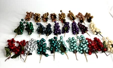 28 Berry Stems Picks 7" Green Purple White Golden Red Floral Decorations Tags