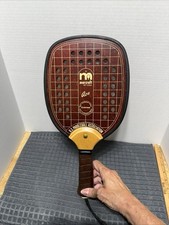Raqueta de paleta clásica vintage borde metálico POR MARCRAFT mango de cuero hecho en EE. UU.