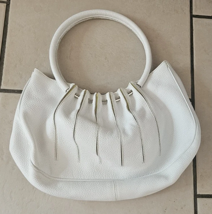 Cats Madrid Purse Genuine Leather Made In Spain Handbag White Pleated Design - Image 2 of 4