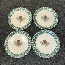 LOT OF 4- FOLK CRAFT PINE CONE by TIENSHAN DINNER PLATES ~ 10.5" FREE SHIPPING