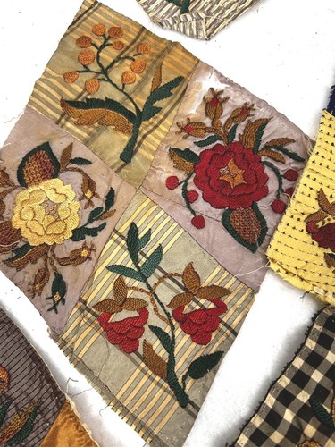 antique embroidered quilt blocks squares 6x6 lot 9 pc original stunning