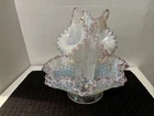 Fenton Diamond Lace Epergne in French Opalescent with Iridized Violet Crest