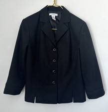 Dressbarn Classic Black 3/4 Sleeve Lined Career Button Blazer Jacket Size 8