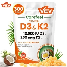 Micro Ingredients Vitamin D3 K2 With Coconut oil,300 Softgels Dietary Supplement