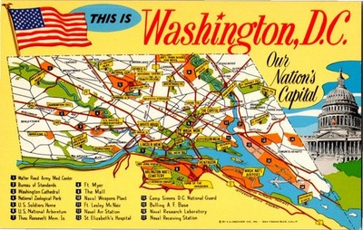Vtg Postcard Map Of DC Landmarks Washington D.C 1960s