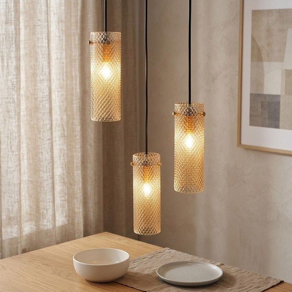 Pendelleuchte HäNgelampe Deckenleuchte Goldfarben Amberglas 3-Flammig H 120 Cm-image