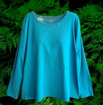 St. Jon's Bay Womens Top Essential Tee Long Sleeves Cotton Turquoise Size XL