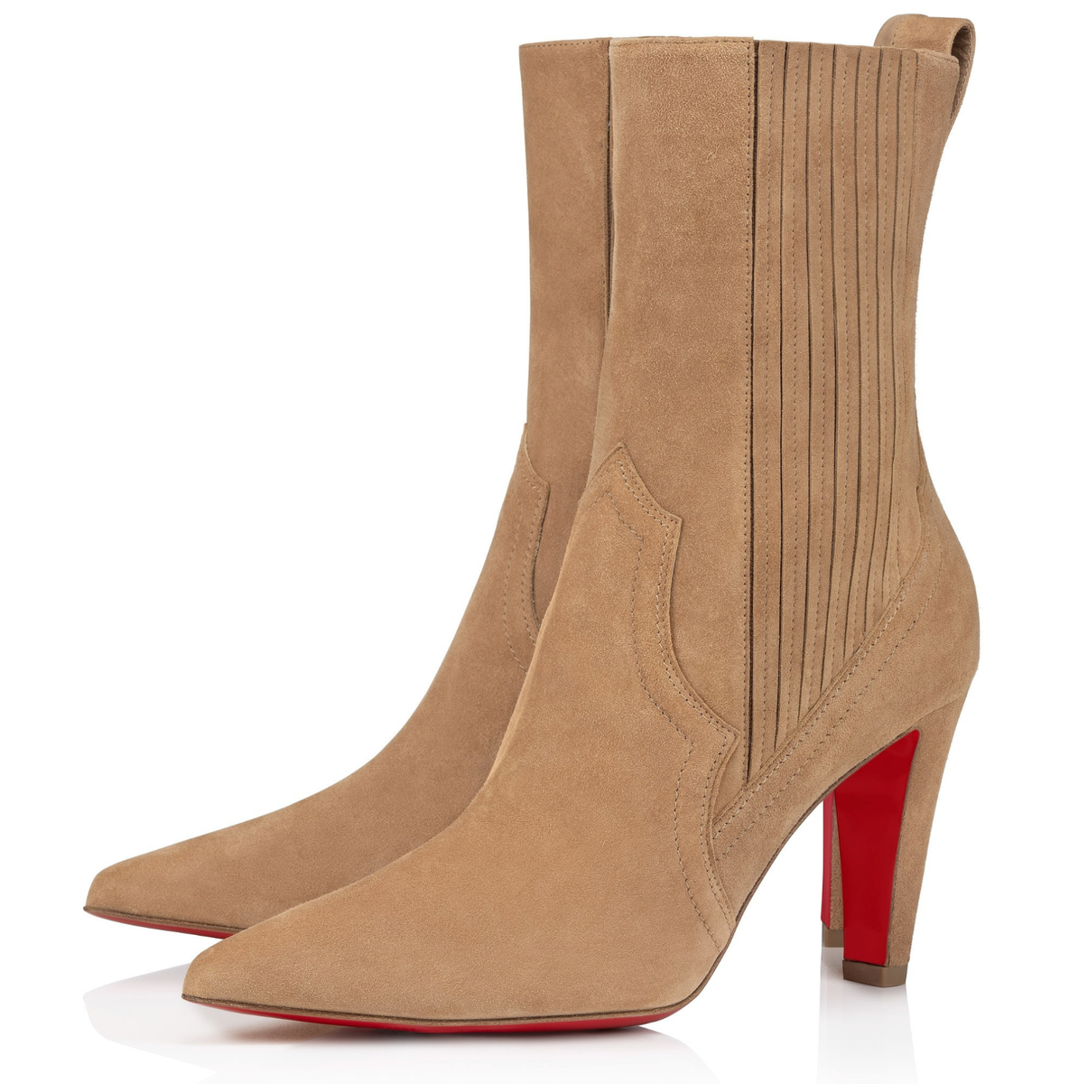Christian Louboutin Santigag 85 Lionne Beige Suede Western Ankle