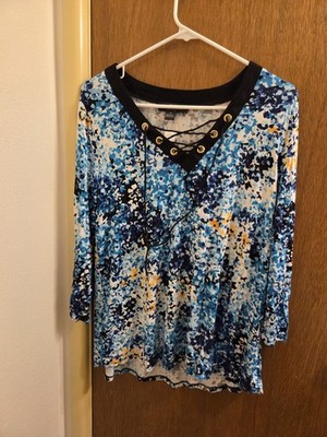 August Silk Womens Medium M Pullover Blouse Lace Up Partial New Tag