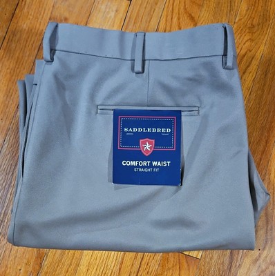 NWT Saddlebred Mena 42x29 Olive Straight Comfort Waist Trousers Pleat/Cuff B1