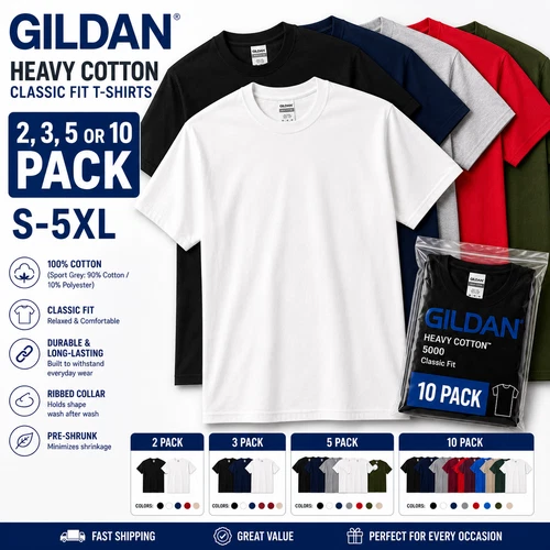 Gildan 5000 Blank T-Shirts Men Heavy Cotton Plain Tee Single 2-3-10 Pk S-5XL - product listing photo