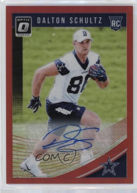 2018 Donruss Optic Rookies Red Prizm 34/50 Dalton Schultz Rookie Auto RC g4f