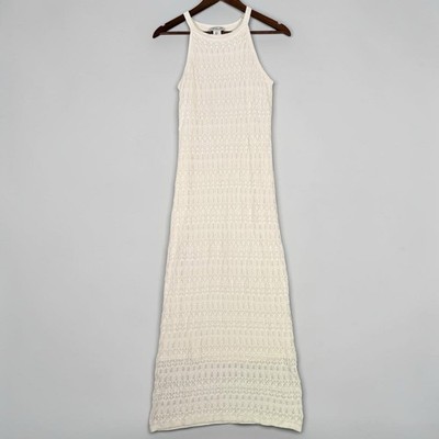 Rachel Zoe Crochet Knit Ivory White Maxi Dress Cottagecore Wedding Beach Size M