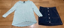 Girl's Gap Old Navy Outfit size 8 - Mint Sparkly Top w/Jean Skirt EUC
