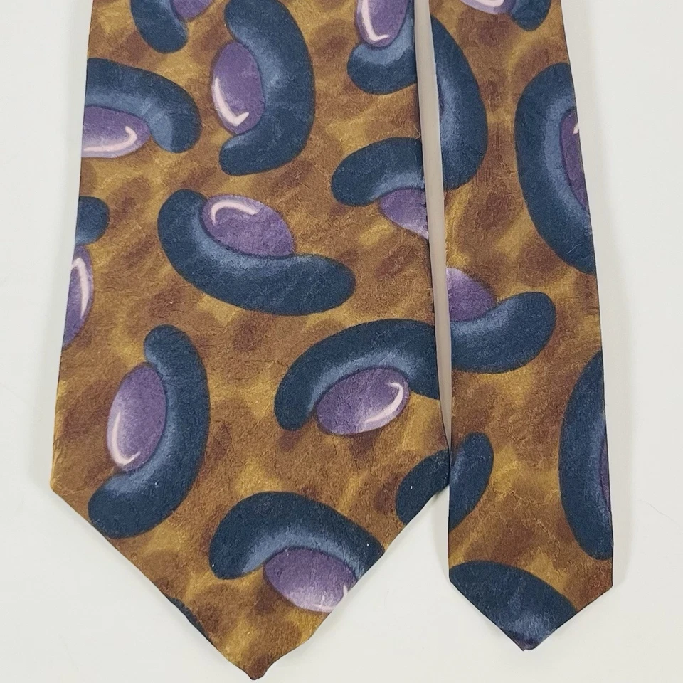 "Corbata Hardy Amies London 100 % seda marrón/púrpura/gris oscuro abstracta 3 13/16""" Foto 2 de 4