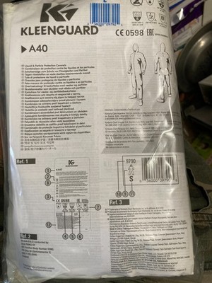 KLEENGUARD A40 ELASTIC WRIST & ANKLES COVERALLS W/ HOOD LARGE (QTY 49) OPEN BOX