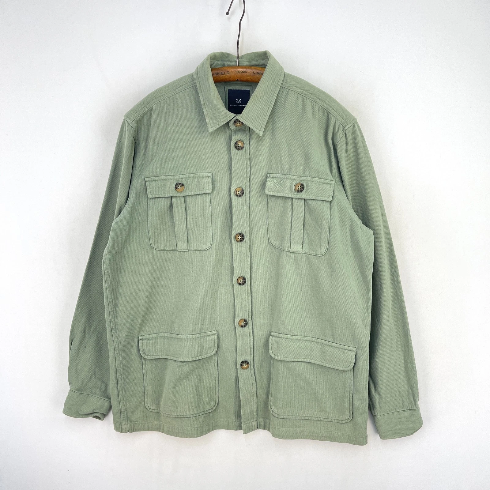 Crew Clothing Overshirt Jacket Mens Large Green Field Utility Chore Shacket