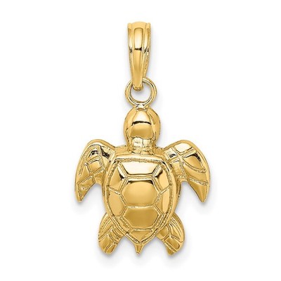 14k Yellow Gold 2-D Textured Sea Turtle Pendant K7662