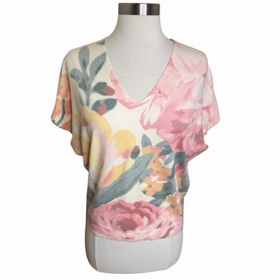 Vila Milano Floral Knit Top M Watercolor Dolman Sleeve Artsy Lagenlook Soft