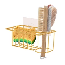 Gold 3-in-1 Adhesive Sink Caddy, Stainless Steel, Sponge, Brush Holder, Sink