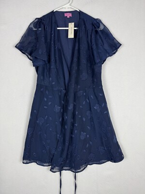 NWT $60 Francescas Joanne Jacquard Wrap Mini Dress Womens Navy Medium Fit Flare