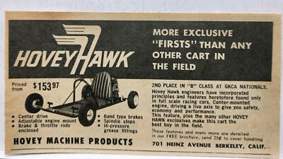 1959 Hovey Hawk Machine Co. Go Cart Karting Vintage Print Ad Berkeley CA 50's