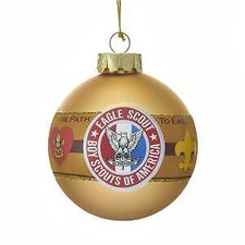 Kurt Adler Boy Scouts Of America "The Path To Eagle" Gold Glass Ball Ornament w