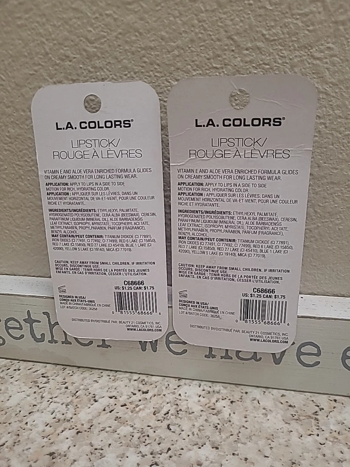 2pk LA COLORS SWAY C68666 CREAMY FINISH HYDRATING VITAMIN E 24H COLOR LIPSTICK - Image 4 of 4