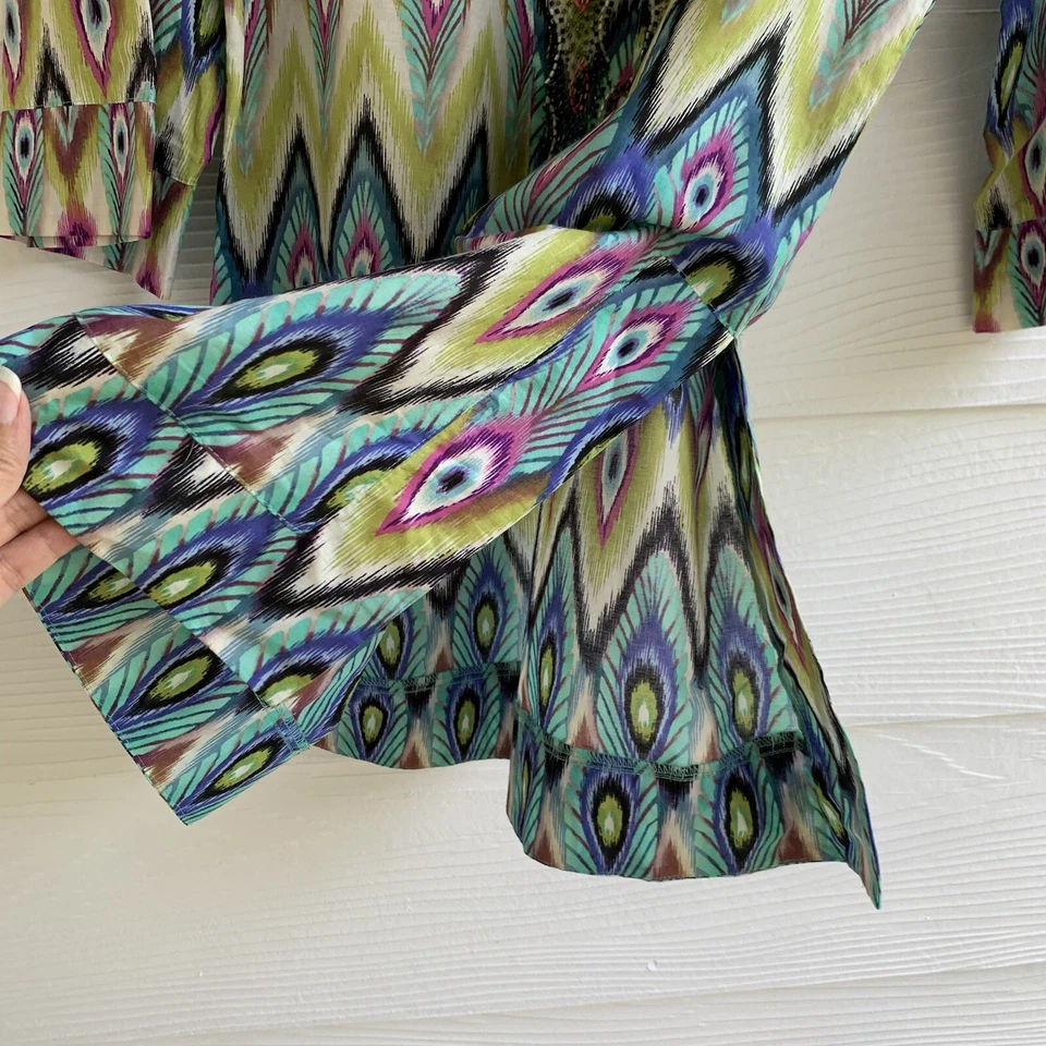 Vix by Paula Hermanny Peacock Beaded Embellished Swim Beach Cover Up Size M - Image 4 of 4