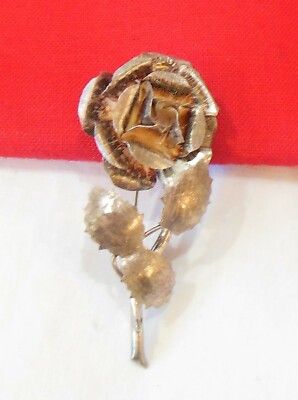 Sterling Silver Long Stemmed Rose Brooch Taxco Eagle Mark Signed