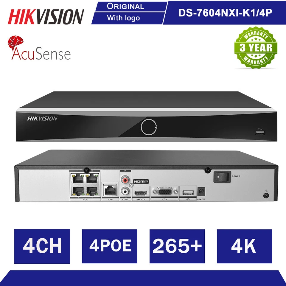 Hikvison DS-7604NXI-K1/4P NVR Strobe Hybrid Color Mic&Speaker 8MP IP camera Lot - Image 3 of 4