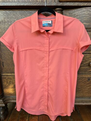 Magellan Fish Gear Mag Wick Angler Womens LG Coral Outdoor Fishing Shirt Vented