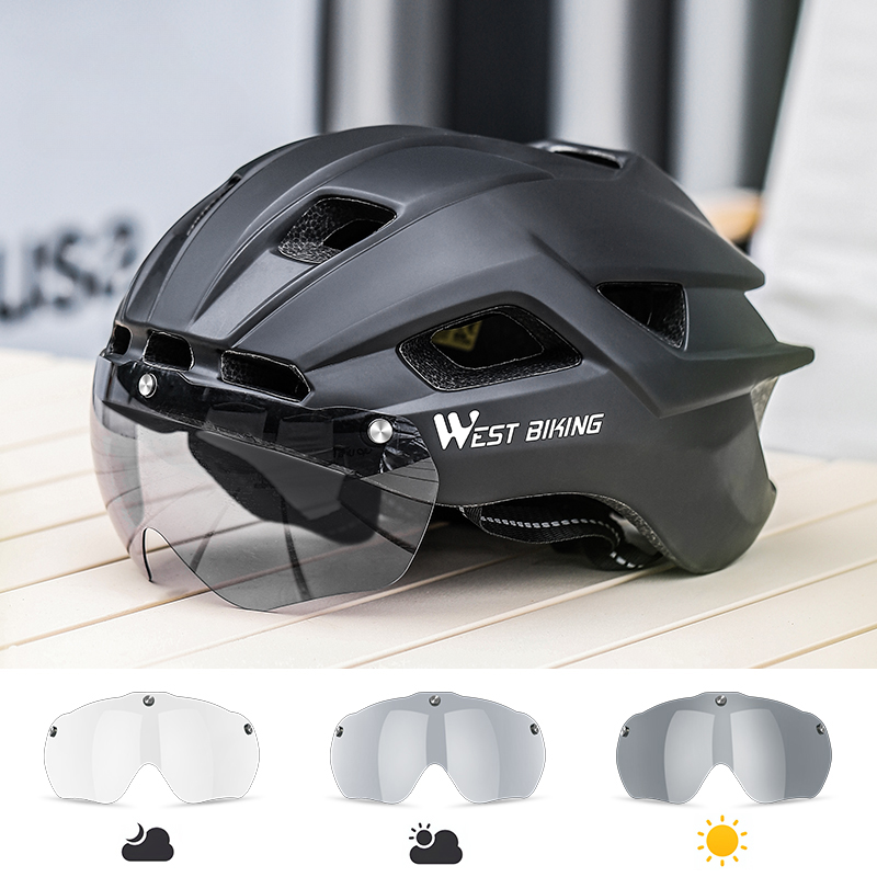 Men's Bike Helmet with Chrome Lens Glasses for Safe Cycling