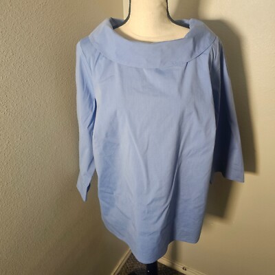 Talbots Sabrina Everyday Stretch Cotton Poplin Blue Career Blouse Top 1X