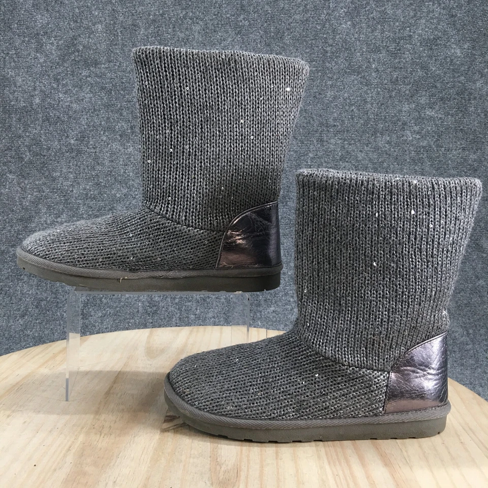 Botas Arizona para mujer 9 media pantorrilla invierno botas de nieve tela gris punta redonda planas Foto 2 de 4