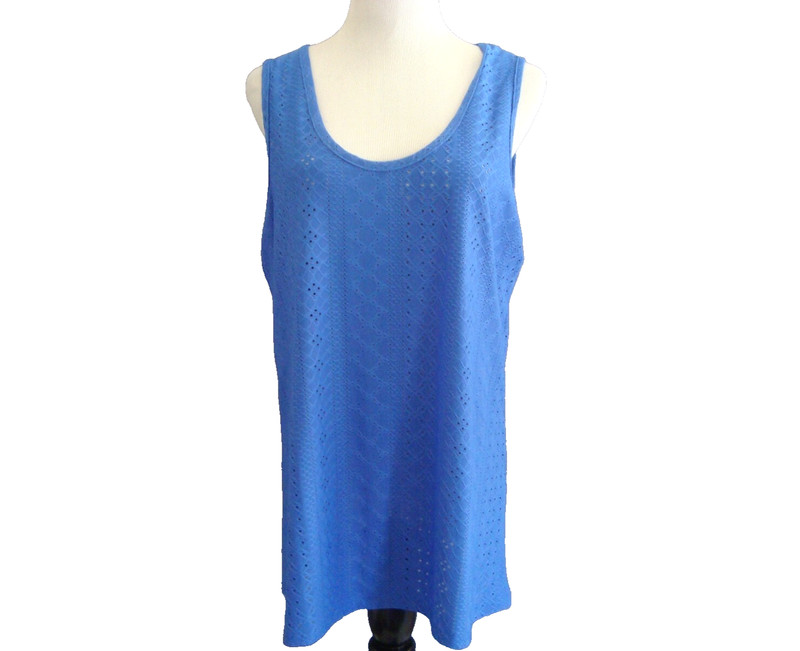 OFEEFAN Womens Eyelet Scoop Neck Sleeveless Top Blue NWT sz L