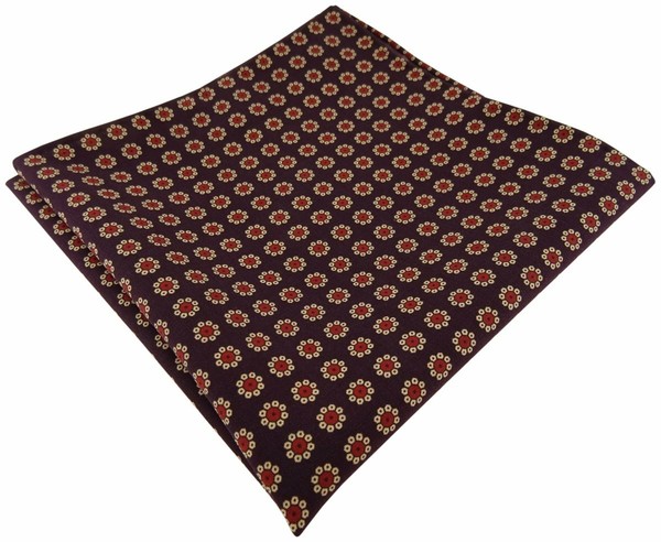 Tigertie Handrolliertes Seideneinstecktuch In Violett Gold Rot GeblüMt Gemustert-image